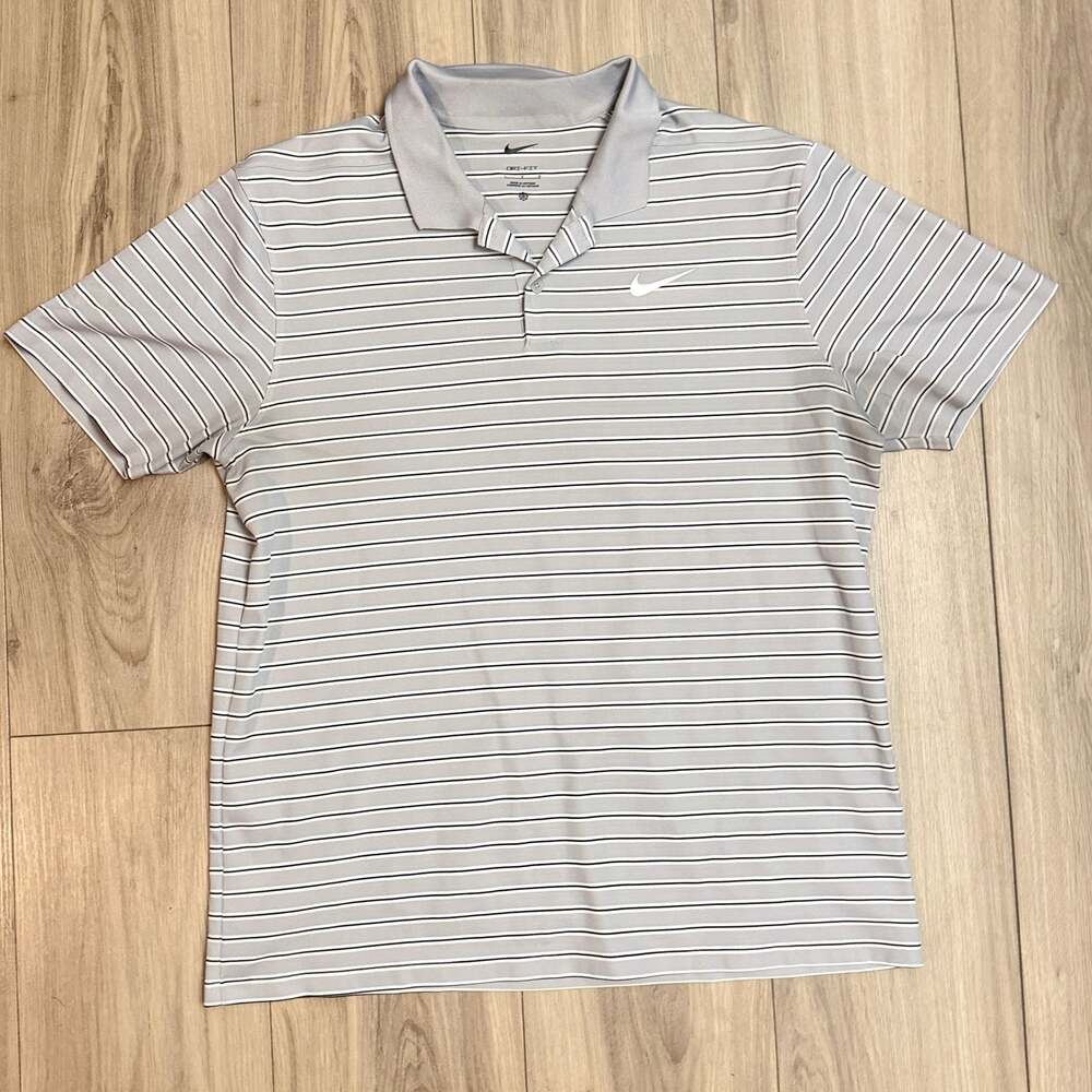 Nike Dri-Fit Victory Stripe Golf Polo Shirt Grey White